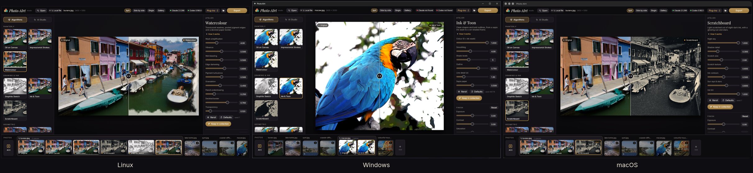 Photo·AIrt running on Linux, Windows, and macOS